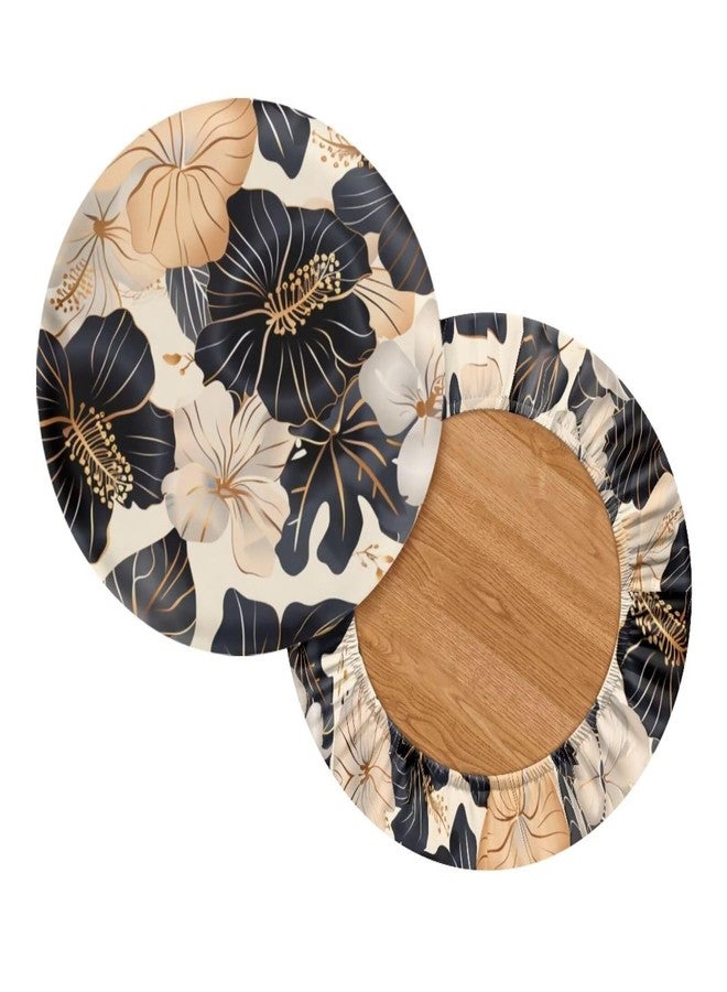 Wanzuoeng Hibiscus Print 2 Pieces Bar Stool Covers, High Elastic Anti-Slip Stool Cushion Slipcovers, Washable Round Stool Seat Covers for Round Chairs, 12-16 Inch - Image 2